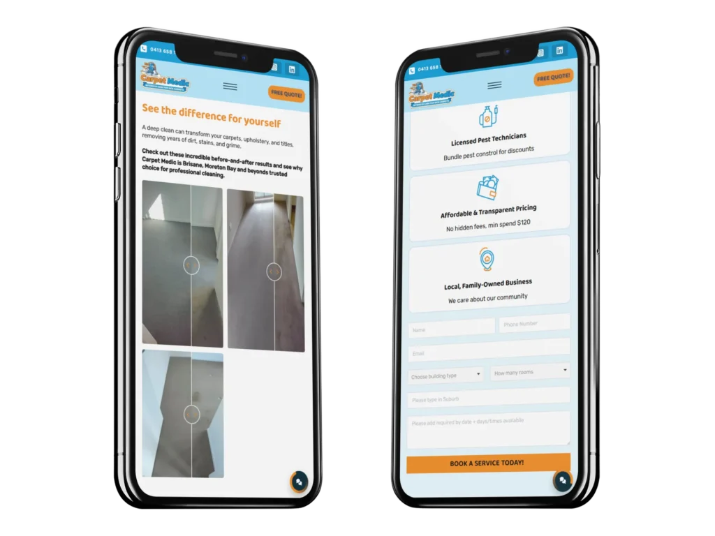 Carpet Medic website on a mobile phone