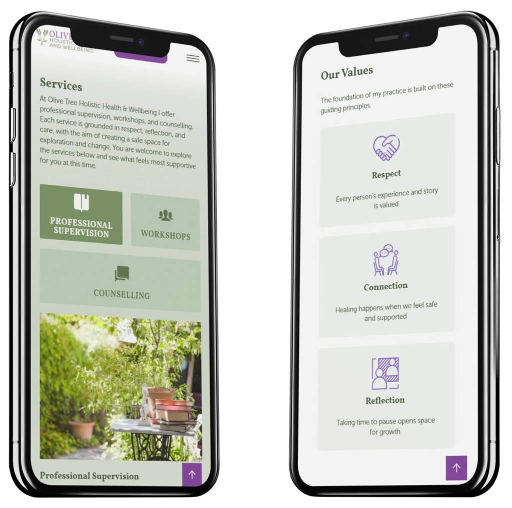 Mobile phone mockup of Olive-Tree Website