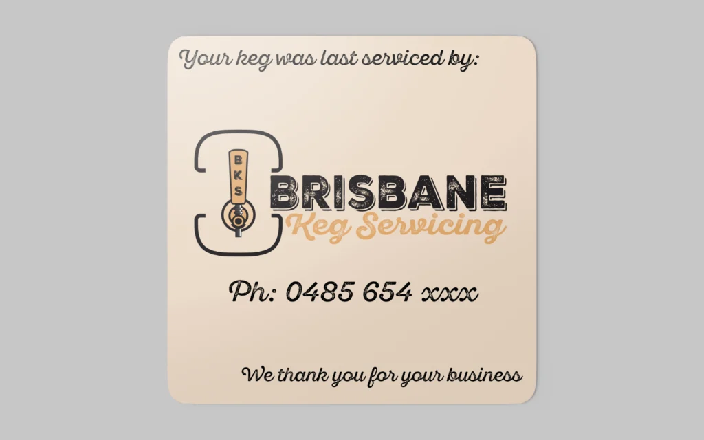 Brisbane Keg Servicing logo on a square sticker