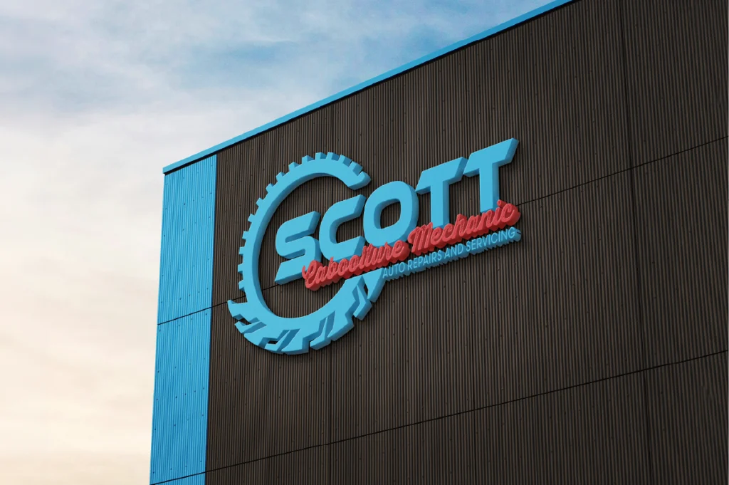 Scott Caboolture Mechanic Logo on the side of a building