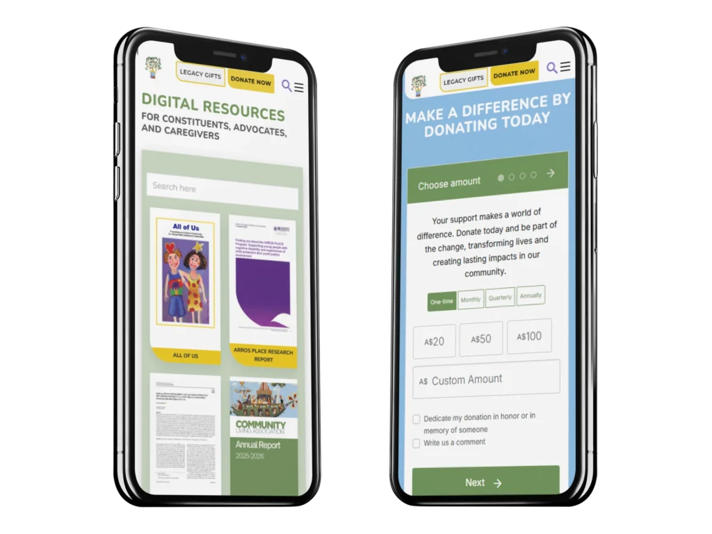 Mobile phone mockups of two CLA pages