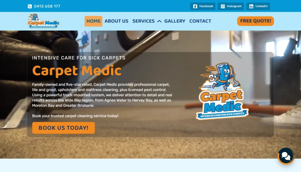 Screenshot of Carpet Medic's website home page